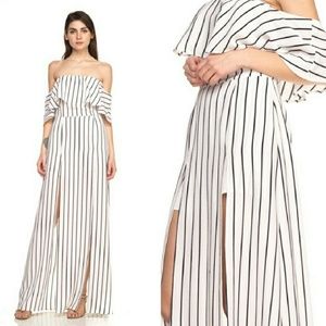Elegant Off-Shoulder Striped High Low Dress